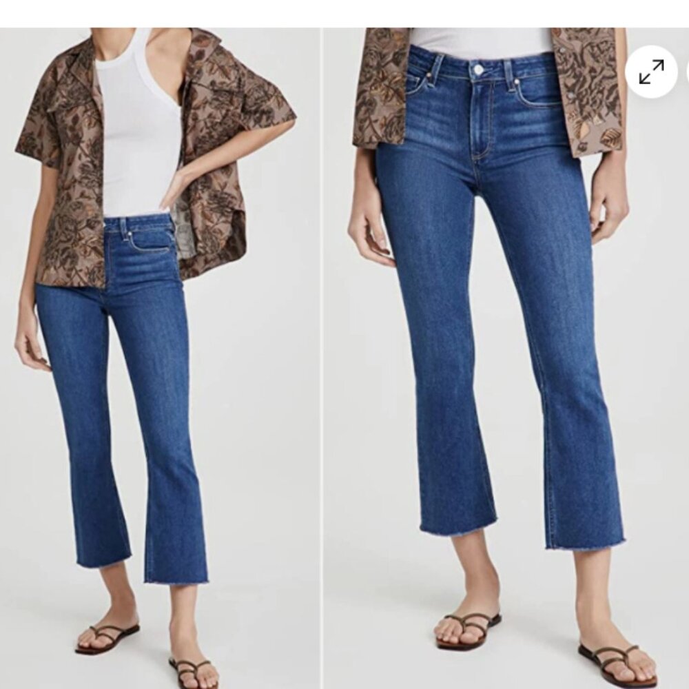 PAIGE Colette Crop Flare Jeans with Raw Hem size 30